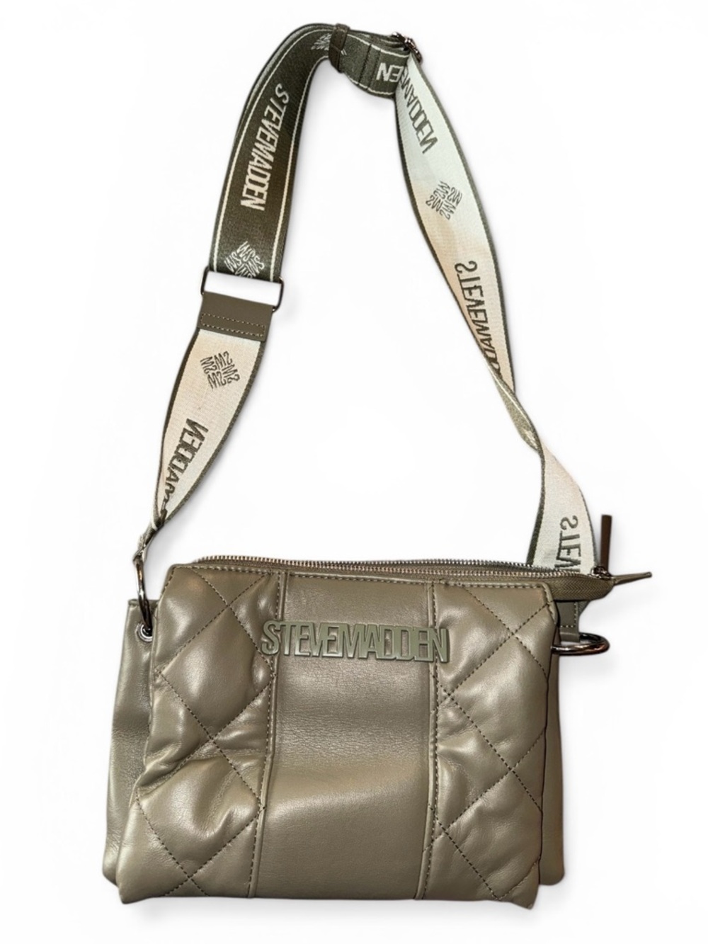 Steve Madden Olive Quilted Crossbody Bag with Branded Strap
